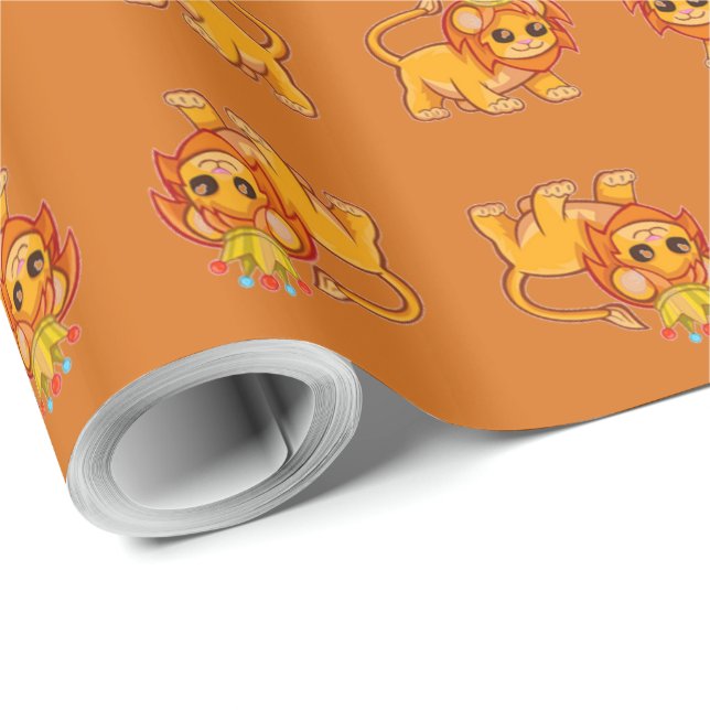 Papel de regalo lindo de rey Crown Jungle Animal (Esquina del rollo)