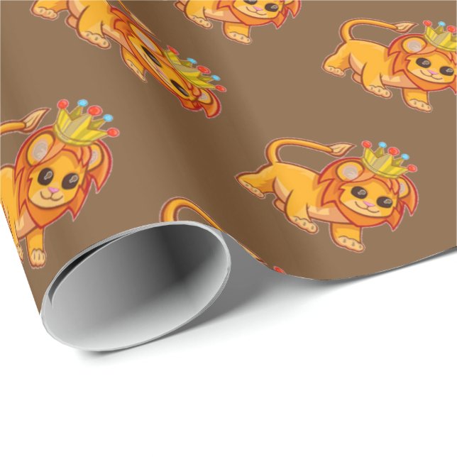 Papel de regalo lindo de rey Crown Jungle Animal (Esquina del rollo)
