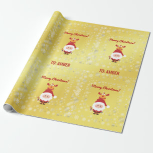 Papel De Regalo Lindo Divertido Rudolph Santa Nombre Personalizado