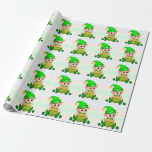 Papel De Regalo Lindo elfo verde y una olla de oro en colores past