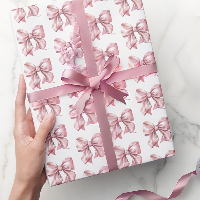Papel De Regalo Lindo Estampado de Lazo Rosa Sonrosado Coqueta (Cute Coquette Blush Pink Bow Pattern Wrapping Paper)