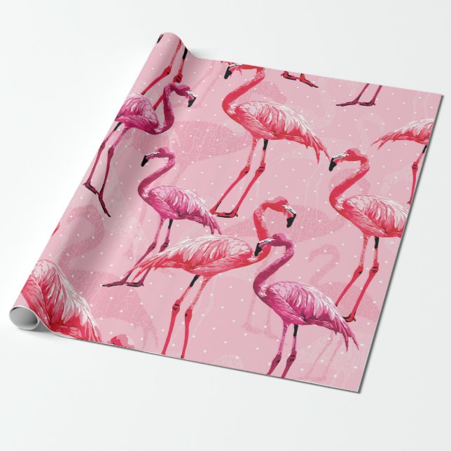 Papel De Regalo Lindo Flamingo Bird Pink Seamless Pattern (Desenrollado)
