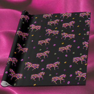Papel De Regalo Lindo Floral Brillante de Caballos y Flores para T