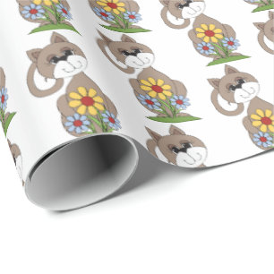 Papel De Regalo lindo gatito con flores
