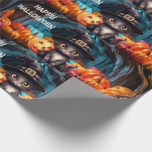 Papel De Regalo lindo gato negro linterna de calabaza de Halloween