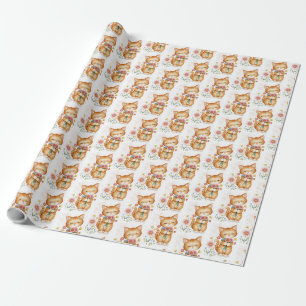 Papel De Regalo lindo ginger cat con flores