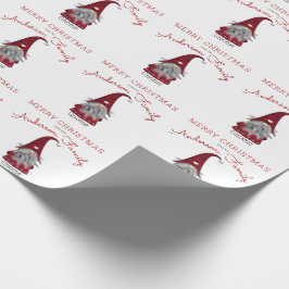 Papel De Regalo Lindo Gnomo Familiar Rústico Feliz Navidad Hogar