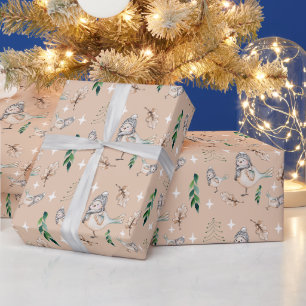 Papel De Regalo Lindo gorrión de nieve acuarela pintado a mano