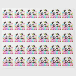 Papel De Regalo Lindo Kawaii Coco Panda Nombre Pastel Rosa Brillan