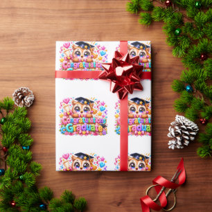 Papel De Regalo Lindo Kawaii Felicitaciones Graduado Búho Pastel P
