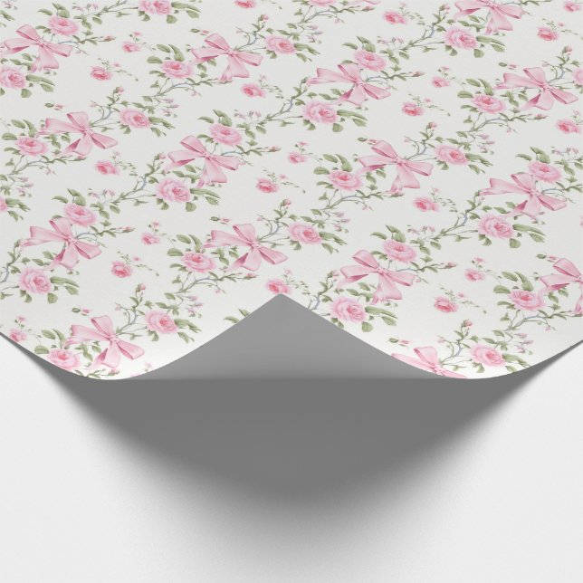 Papel De Regalo Lindo lazo rosa Coquette floral (Esquina)