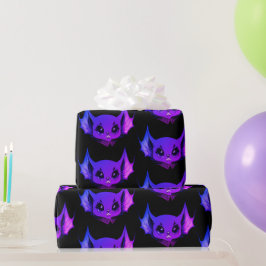Papel De Regalo Lindo murciélago vampiro púrpura sobre negro Hallo