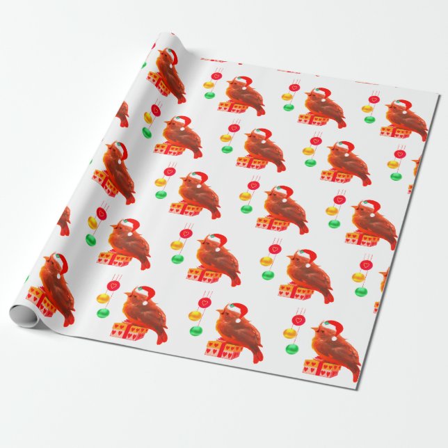 Papel De Regalo Lindo pajarito de Navidad (Desenrollado)