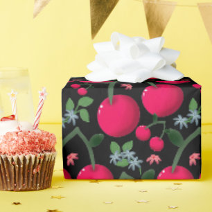 Papel De Regalo Lindo patrón de cereza Estética Cereza roja sin