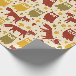 Papel De Regalo Lindo patrón de zorro y búho del bosque