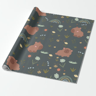 Papel De Regalo Lindo patrón floral boho arcoíris de carpincho