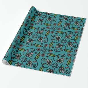 Papel De Regalo Lindo patrón floral turquesa
