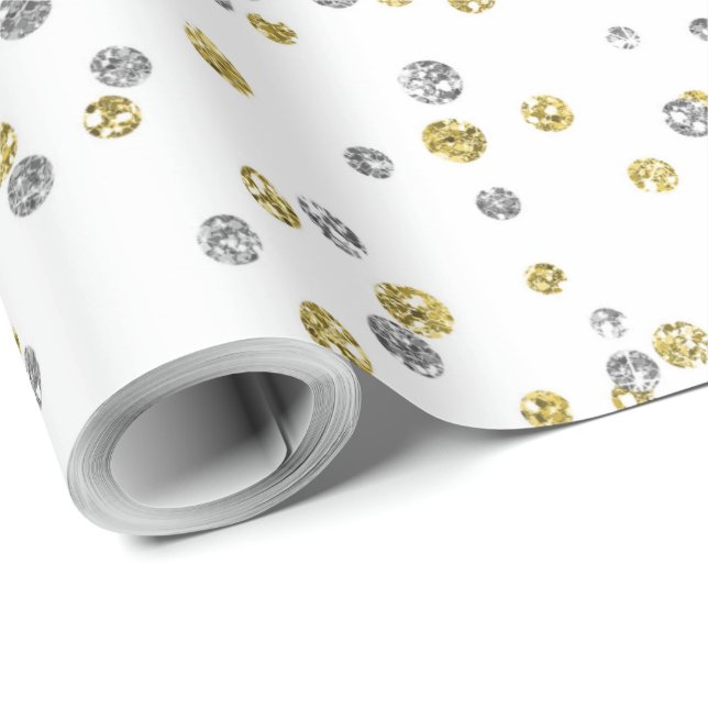Papel De Regalo lindo patrón oro plateado Año Nuevo (Esquina del rollo)
