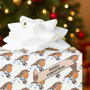 Papel De Regalo Lindo patrón retro de los 80 de petirrojo navideño