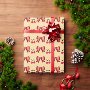 Papel De Regalo Lindo patrón sin costuras de lazo de cereza Rosa E