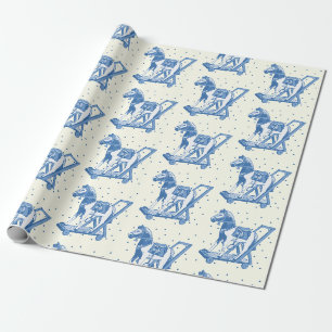 Papel De Regalo Lindo patrón vintage de caballo de juguete azul