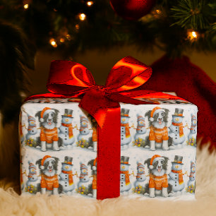 Papel De Regalo Lindo perro Border Collie de Navidad y muñeco de n