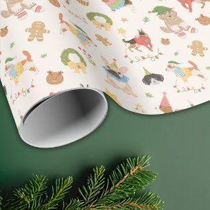 Papel De Regalo Lindo Perro Cachorro Navideño Festivo Colorido
