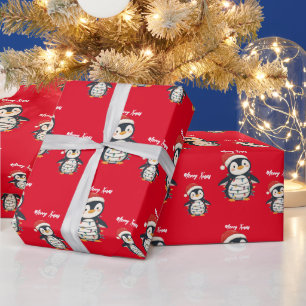 Papel De Regalo Lindo pingüino Feliz Navidad árbol invierno Navida