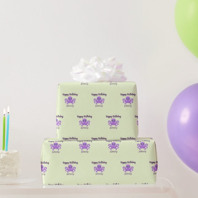Papel De Regalo Lindo pulpo morado verde (Regalos de fiesta)