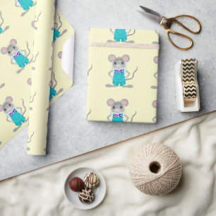 Papel De Regalo Lindo ratoncito pintado a mano con overoles