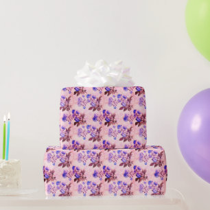 Papel De Regalo Lindo rosa con estampado floral púrpura