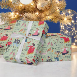 Papel De Regalo Lindo Verde Clásico Tradicional de 12 Días de Navi