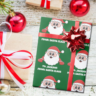Papel De Regalo Lindo Verde Personalizado De Santa Claus