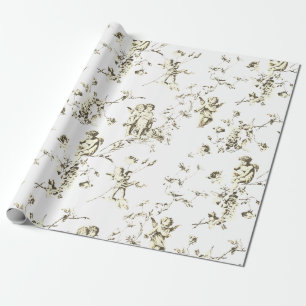 Papel De Regalo Lindo Vintage Cupid Angels Floral Beige