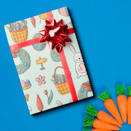 Papel De Regalo Lindo y colorido patrón de conejitos de primavera 