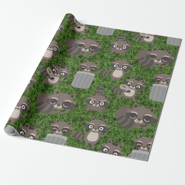 Papel De Regalo lindos mapaches basureros (Desenrollado)