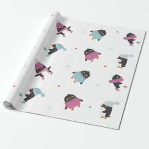 Papel De Regalo lindos pingüinos personalizados con corazones y co