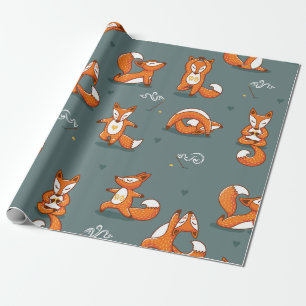Papel De Regalo lindos zorros de yoga divertidos verdes