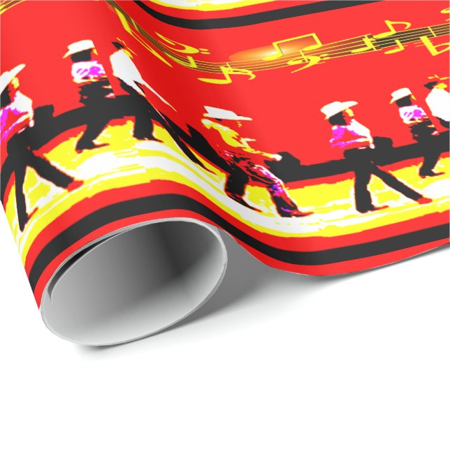 Papel De Regalo Line Dancing Western Group Red Black Yellow (Esquina del rollo)