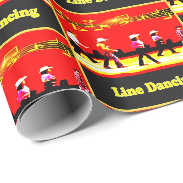 Papel De Regalo Line Dancing Western Group Red Black Yellow (Esquina del rollo)