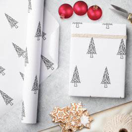 Papel De Regalo Línea Artística Negra y Blanca Árbol Arte Festivo 