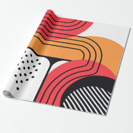 Papel De Regalo Línea curva con formas geométricas rojas y naranja