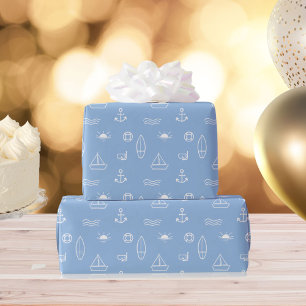 Papel De Regalo Línea de Arte de Océano de Verano Azul Patrón Cont