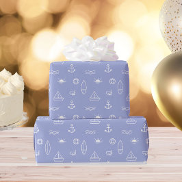 Papel De Regalo Línea de Arte del Océano Azul de Verano Patrón Con