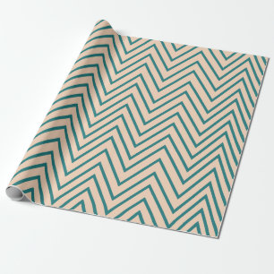 Papel De Regalo Línea de Chevron Azul Melocotón