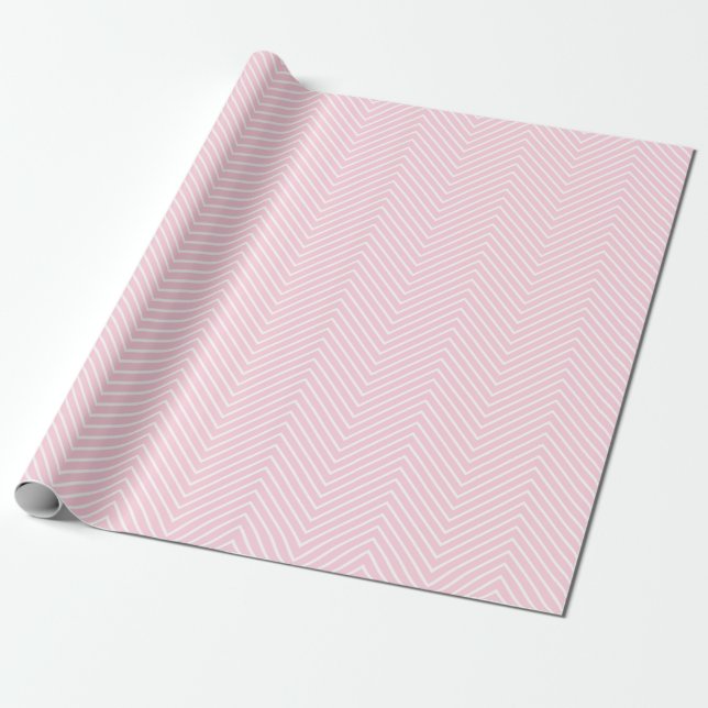 Papel De Regalo Línea de Chevron blanca en rosa claro |XL| (Desenrollado)
