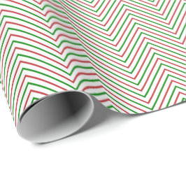 Papel De Regalo Línea de Chevron rojo oscuro, verde y blanco