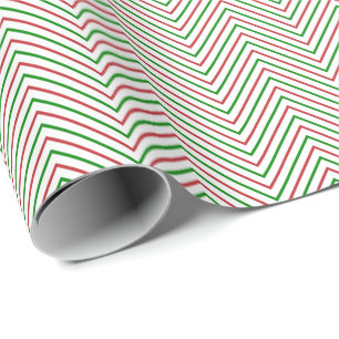 Papel De Regalo Línea de Chevron rojo, verde y blanco oscuro