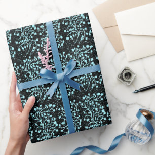 Papel De Regalo Línea Jardín de Medianoche Turquesa Niebla