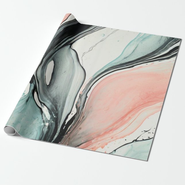 Papel De Regalo Línea negra de acuarela abstracta (Desenrollado)